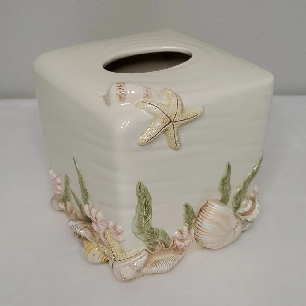 Seashell Nautilus Starfish Coral Ceramic Tissue Box Cover Bathroom Accessories
